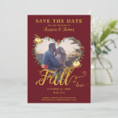 Valentine Goud Rode Bloemen Save the Date Kaart (Staand voorkant)