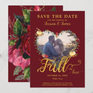 Valentine Goud Rode Bloemen Save the Date Kaart