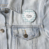 Valentine Hart Blauwe Gingham Naam Monogram Ronde Button 5,7 Cm (In situ)