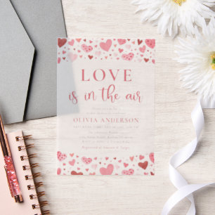 Valentine Harten Liefde is in de Lucht Bruidsfeest Vellum Uitnodigingen