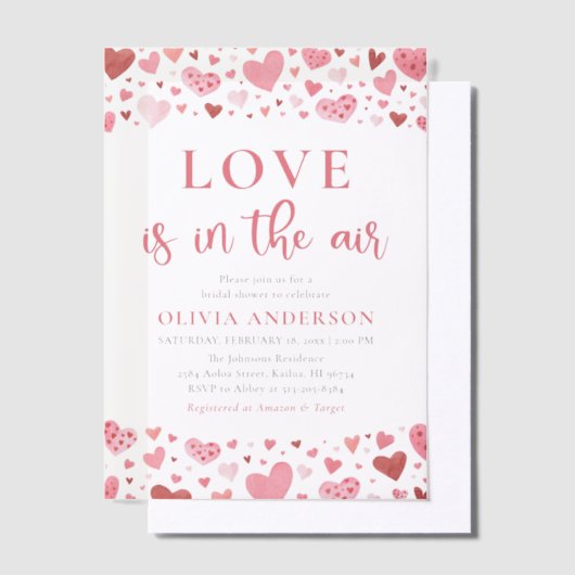 Valentine Harten Liefde is in de Lucht Bruidsfeest Vellum Uitnodigingen (Offset)