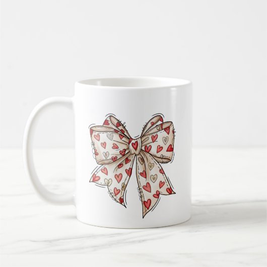 Valentine Heart Bow Cute Ribbon Koffiemok (Links)