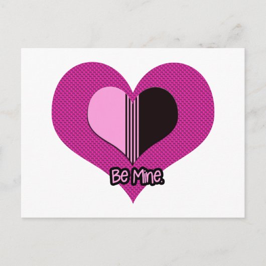 Valentine Heart Pink and Black Be Mine Briefkaart (Voorkant)