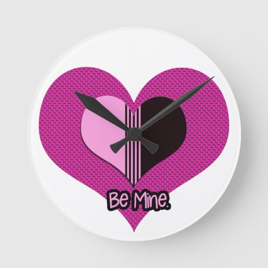 Valentine Heart Pink and Black Be Mine Ronde Klok (Voorkant)