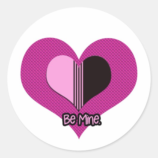 Valentine Heart Pink and Black Be Mine Ronde Sticker (Voorkant)