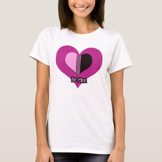 Valentine Heart Pink and Black Be Mine T-shirt (Voorkant)