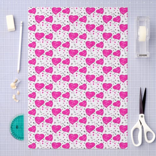 Valentine Hearts and Arrows Pink Pattern Tissuepapier (Craft)