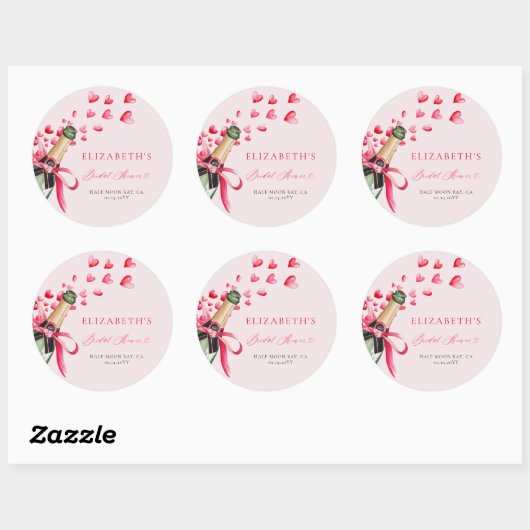 Valentine Hearts Bubbly Whimsical Bridal Shower Ronde Sticker (Vel)