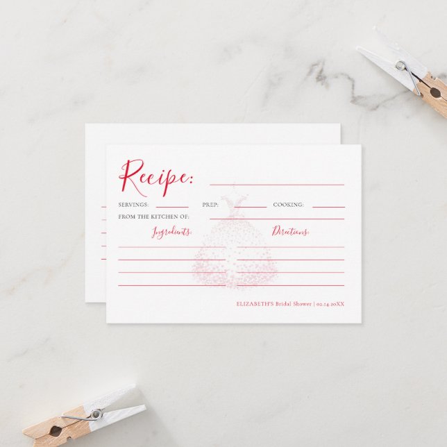 Valentine Hearts Dress Bridal Shower Recipe Card (Voorkant / Achterkant in situ)