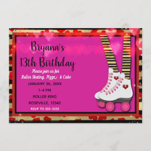 Valentine Hearts Roller Skating Verjaardagsfeestje Kaart