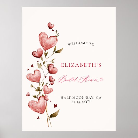Valentine Hearts Vine Whimsy Bridal Shower Welcome Poster (Voorkant)