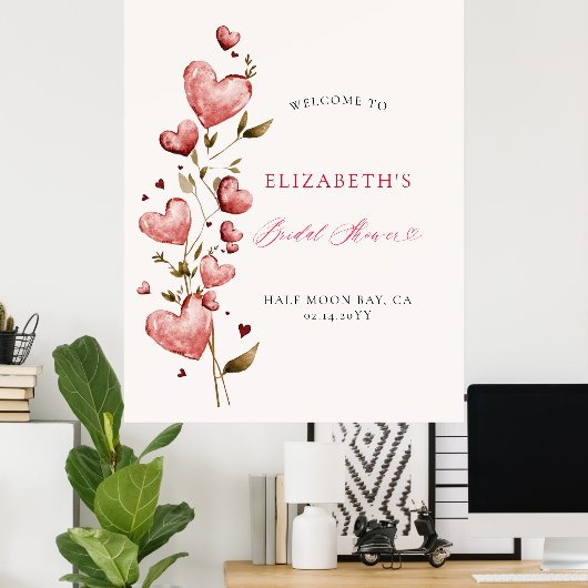 Valentine Hearts Vine Whimsy Bridal Shower Welcome Poster (Thuiskantoor)