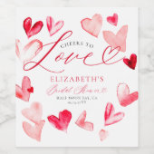 Valentine Hearts Whimsical Art Bridal Shower Wijn Etiket (Enkel label)