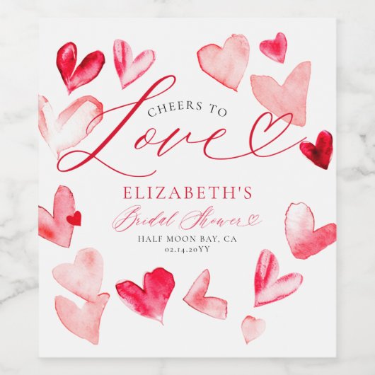Valentine Hearts Whimsical Art Bridal Shower Wijn Etiket (Enkel label)