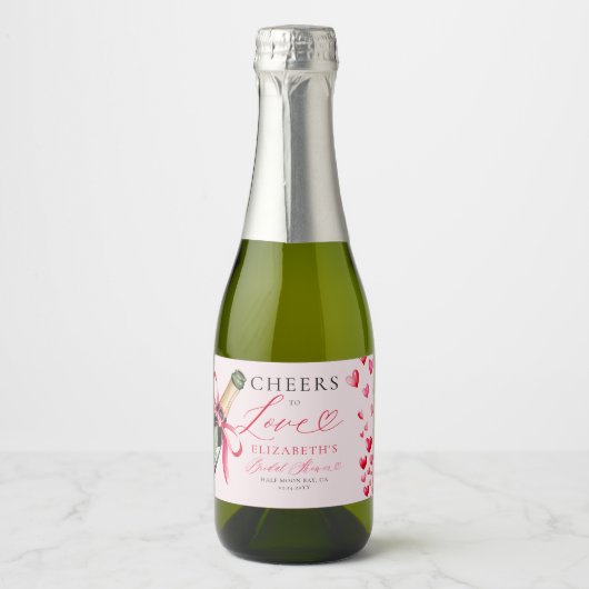 Valentine Hearts Whimsical Bubbly Bridal Shower Sparkling Wijnetiket (Voorkant)
