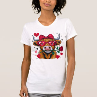 Valentine Highland Cow PNG Sublimation Des T-shirt