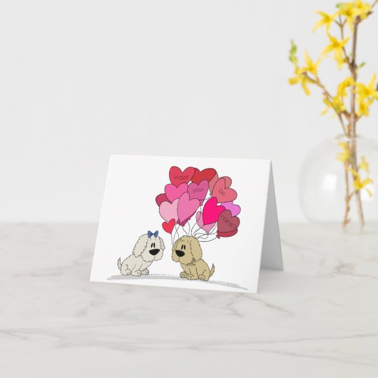 Valentine-hondjes Kaart (Gele Bloem)