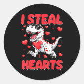 Valentine I Steal Hearts Trex Dino Toddler Kids Ba Ronde Sticker (Voorkant)
