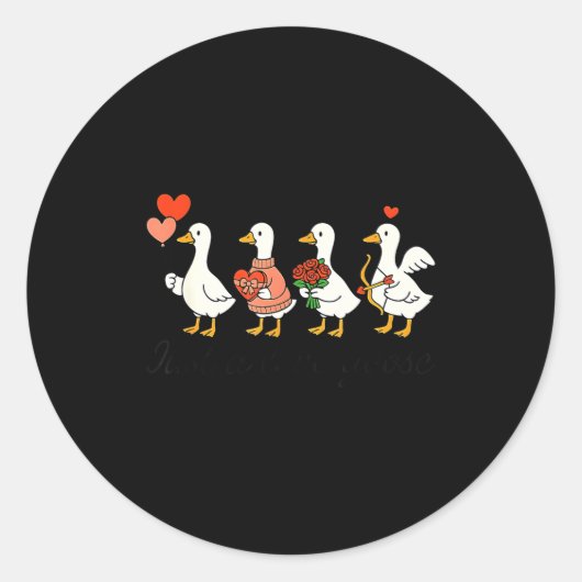 Valentine Just A Love Goose Funny Goose Hearts For Ronde Sticker (Voorkant)
