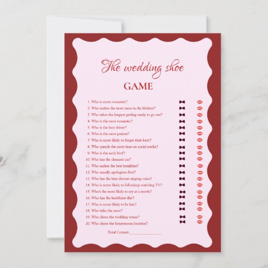 Valentine kiss miss good by Weding Shoe Game Card Aankondiging (Voorkant)