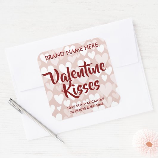 Valentine Kisses Custom Pink Candle Labels  (Envelop)