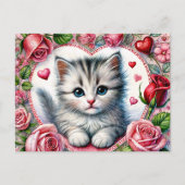 Valentine Kitten with Red Roses Briefkaart (Voorkant)