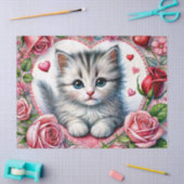 Valentine Kitten With Roses Tissue Paper Tissuepapier (Craft)