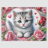 Valentine Kitten With Roses Tissue Paper Tissuepapier (Voorkant)