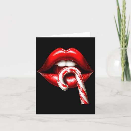 Valentine Lips Kisses Valentines Funny Candy Cane  Kaart (Voorkant)