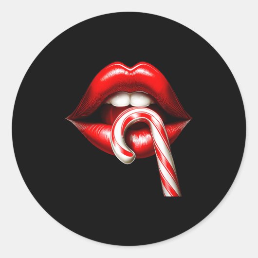 Valentine Lips Kisses Valentines Funny Candy Cane  Ronde Sticker (Voorkant)