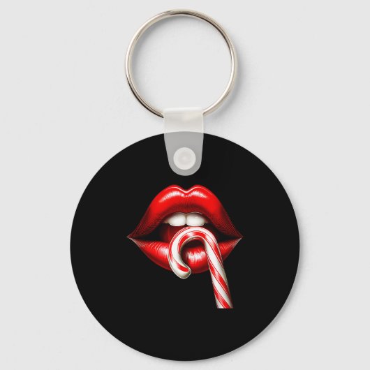 Valentine Lips Kisses Valentines Funny Candy Cane Sleutelhanger (Voorkant)