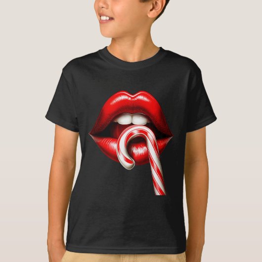 Valentine Lips Kisses Valentines Funny Candy Cane  T-shirt (Voorkant)
