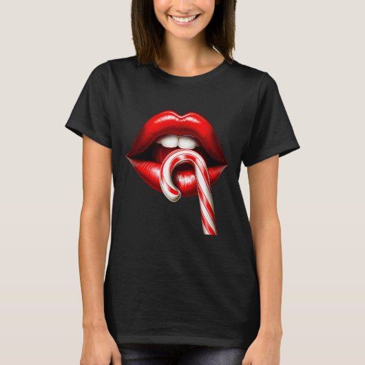 Valentine Lips Kisses Valentines Funny Candy Cane  T-shirt (Voorkant)