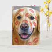 Valentine Lipstick Kisses On a Golden Retriever Kaart (Gele Bloem)