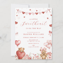Valentine Love Bear Little Sweetheart Baby Shower  Kaart