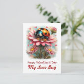  Valentine Love Bug on Blossoms Rose Briefkaart (Staand voorkant)