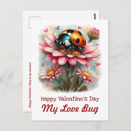  Valentine Love Bug on Blossoms Rose Briefkaart (Voorkant / Achterkant)