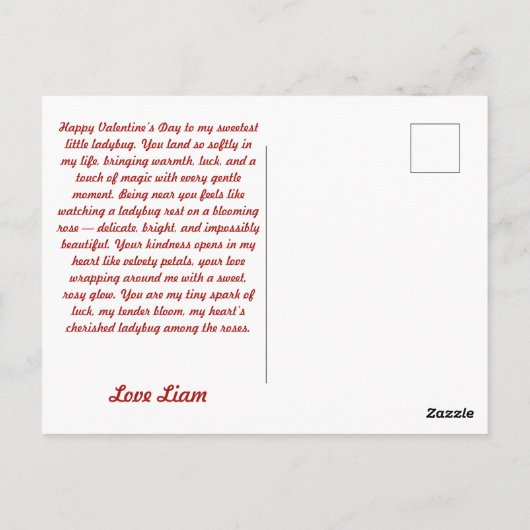  Valentine Love Bug on Blossoms Rose Briefkaart (Achterkant)