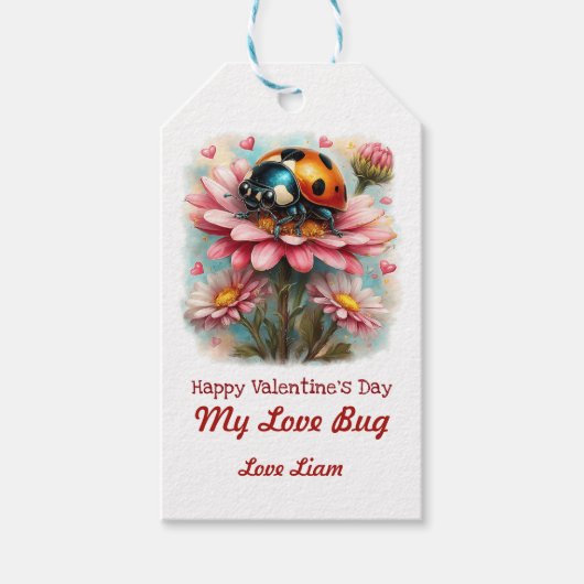  Valentine Love Bug on Blossoms Rose Cadeaulabel (Voorkant)