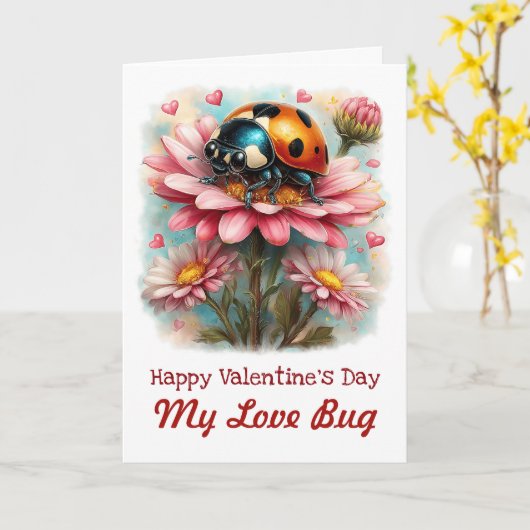  Valentine Love Bug on Blossoms Rose Kaart (Gele Bloem)
