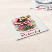  Valentine Love Bug on Blossoms Rose Kartonnen Onderzetters (Schuin)