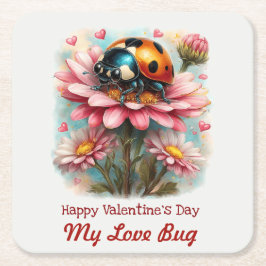  Valentine Love Bug on Blossoms Rose Kartonnen Onderzetters