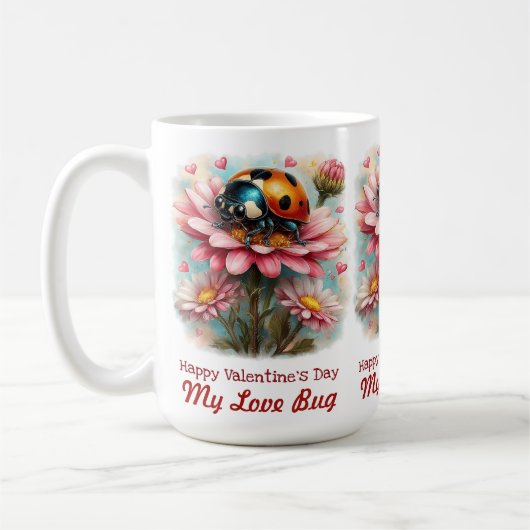  Valentine Love Bug on Blossoms Rose Koffiemok (Links)