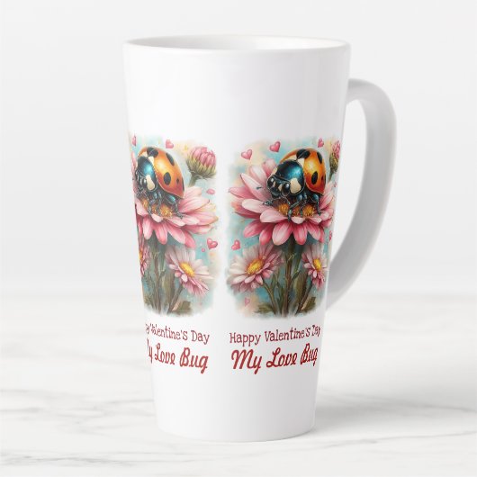Valentine Love Bug on Blossoms Rose Latte Mok (Rechterhoek)