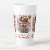  Valentine Love Bug on Blossoms Rose Latte Mok (Voorkant)
