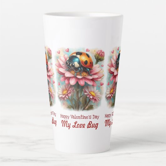  Valentine Love Bug on Blossoms Rose Latte Mok (Voorkant)