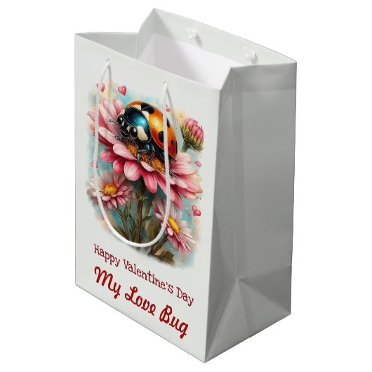  Valentine Love Bug on Blossoms Rose Medium Cadeauzakje (Achterkant Gekanteld)