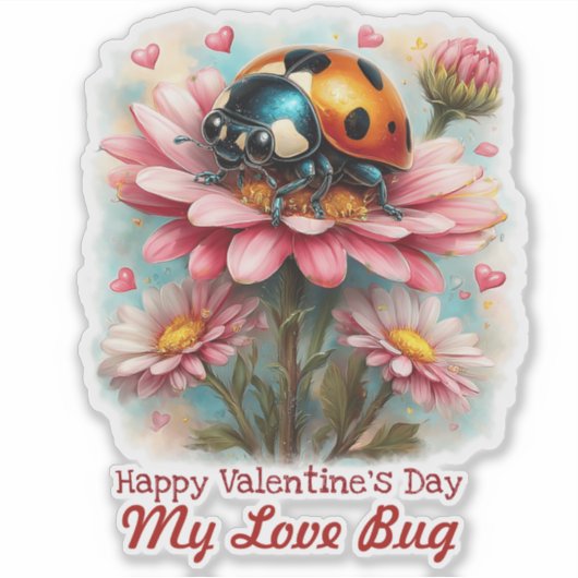  Valentine Love Bug on Blossoms Rose Sticker (Voorkant)