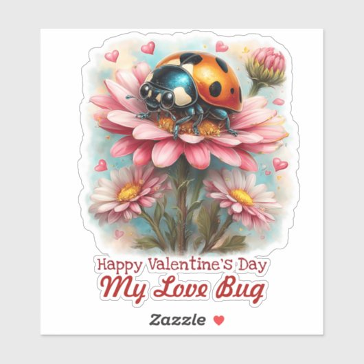  Valentine Love Bug on Blossoms Rose Sticker (Vel)