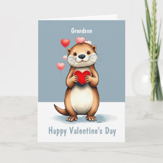 Valentine Love Fun Cute Otter Love You Grandson Feestdagen Kaart